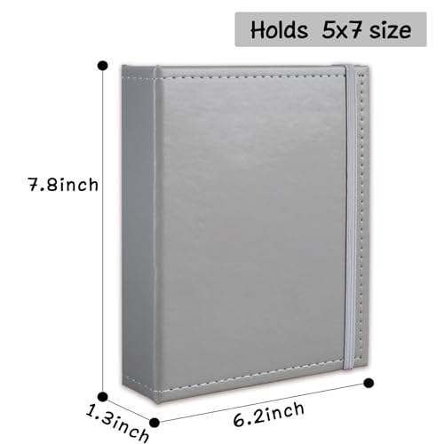 Small Photo Album 5x7 52 Pockets Leather Cover Picture Book Holds 5x7 Photos for Wedding, Baby, Family, Graduation - color: Grey, size: 5x7 (1 PK)