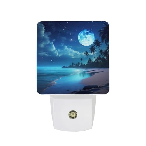 Moon Beach Night Light, Plug into Wall Decor Nightlights for Bedroom, Bathroom, Hallway, Kitchen, with Dusk to Dawn Light Auto Sensors LED Night Lights for Boys Girls Women Men Room Gifts - color: Moon Beach