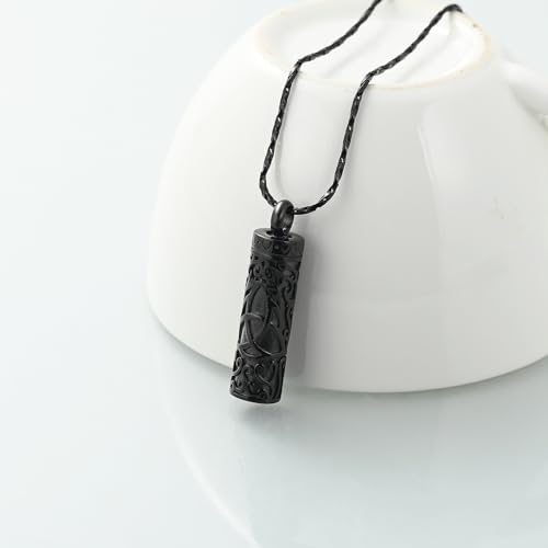 Imrsanl Celtic Knot Cremation Jewelry for Ashes Stainless Steel Cylinder Urn Necklace Memorial Pendant Human Pet Ashes Holder Keepsake for Women Men - color: Black