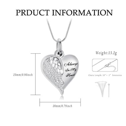 Cremation Jewelry Angel Wing Stainless Steel Heart Urn Necklaces for Ashes Memorial Keepsake Pendant for Women Men - color: Silver-Grandma