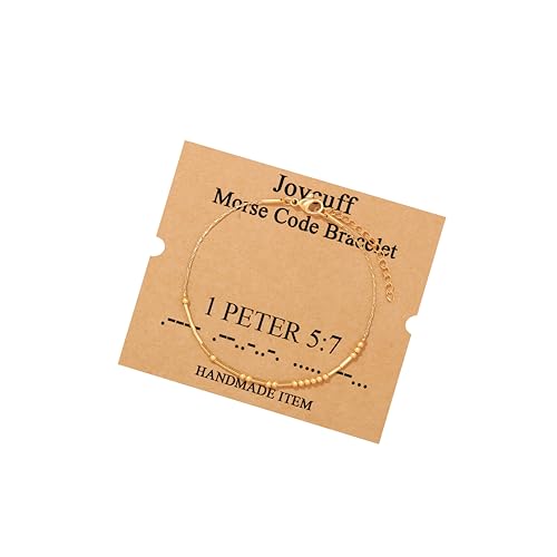 JoycuFF Inspirational Morse Code Bracelets for Women Silver Beads Jewelry Encouragement Mantra Gifts for Her - style: Gold-Christian-1 PETER 5:7