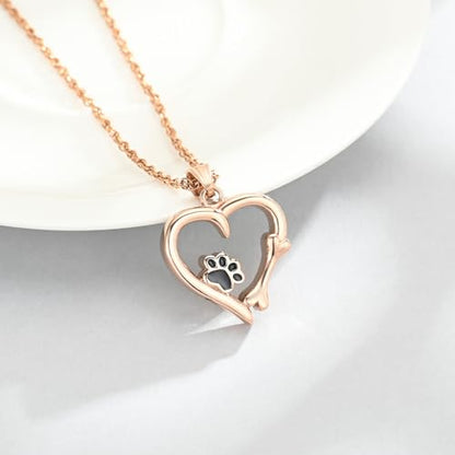 Pet Cremation Jewelry for Ashes Paw Print Pet Heart Urn Necklace Memorial Keepsake Jewelry for Pet/Dog's/Cat's Ashes Pendant - color: Rose gold