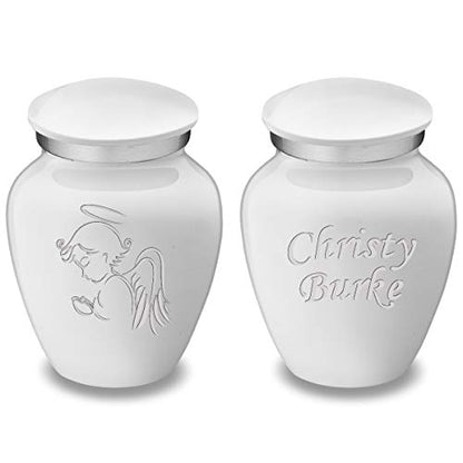 Geturns Embrace Keepsake Personalized Angel Cremation Urns for Human Ashes I White Funeral Urn for Men and Women with Double Side Engraving I 3.5 lbs - color: White