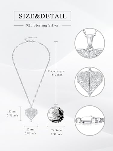 Dorunmo Personalized Heart Locket Necklace That Holds 2 Picture 925 Sterling Silver Custom Lockets Pendant Memorial Jewelry Gifts for Mom Sisters - color: Angel Wings, style: Personalized-Photo