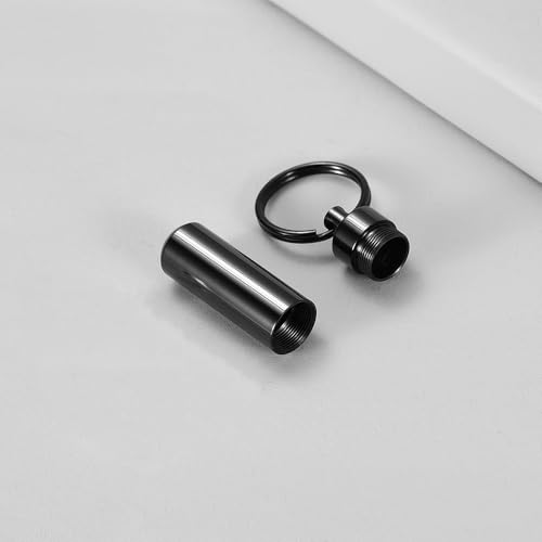 RIPFEVURN Cremation Jewelry Cylinder Urn Keychain for Ashes for Women Men Memorial Keepsake Pendant(Black)