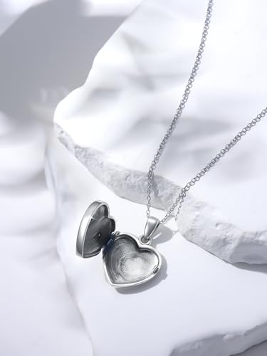 Midari Personalized Heart Locket Necklace That Hold 2 Pictures 925 Sterling Silver Oxidized Photo Necklace Memory Custom Photo Lockets Necklaces Jewelry Gifts for Family Women Lover Mom Dad - color: Lotus, style: Locket Only