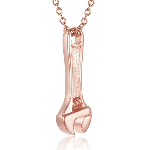 Mechanic Wrench Cremation Jewelry for Ashes Stainless Steel Tool Urn Pendant Locket Keepsake Memorial Urn Necklace for Men Women Holder Ashes for Pet Human - color: Rose Gold