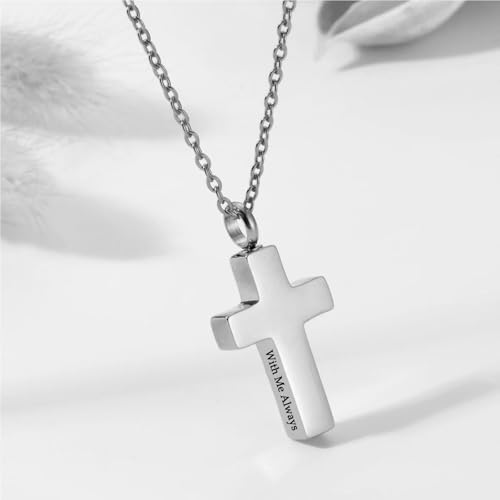 Cross Urn Necklace for Ashes for Men Women Cremation Jewelry Urns Locket Pendant Ashes Holder Memorial Jewelry-Always in My Heart - color: 2pcs Silver/Black