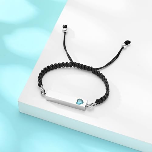 Hearbeingt Crystal Heart Cremation Jewelry Bar Urn Bracelet for Ashes - color: Silver-Light Blue stone