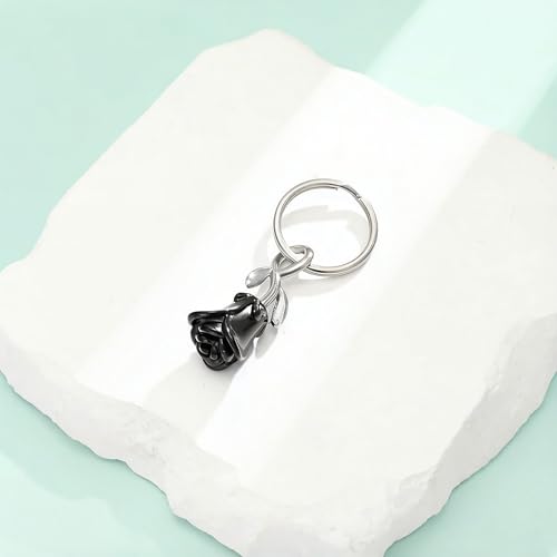 zeqingjw Urn Keychain Cremation Jewelry for Ashes Rose Flower Memorial Keychain Funeral Keepsake Ashes Pendant Gift - color: Black