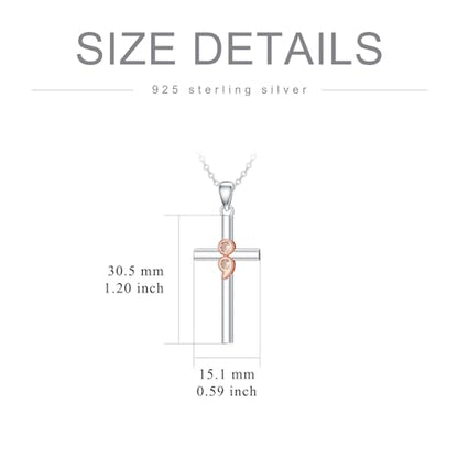 PROESS Cross Necklace for Women Men Sterling Silver Rose/Sunflower Cross Pendant Religious Jewelry Christmas Birthday Mothers' Day Gifts - color: 07-Semicolon