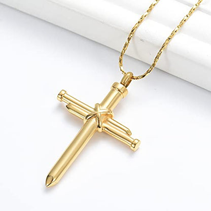 Imrsanl Cremation Jewelry Nail Cross Urn Necklace Pendant - color: Gold