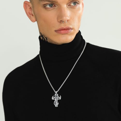 XSMZB Cross Cremation Jewelry Urn Necklace for Human Ashes Fish Hook Memorial Urn Pendant Deer Antler Cross Ashes Holder Keepsake Jewelry - color: Silver-Black