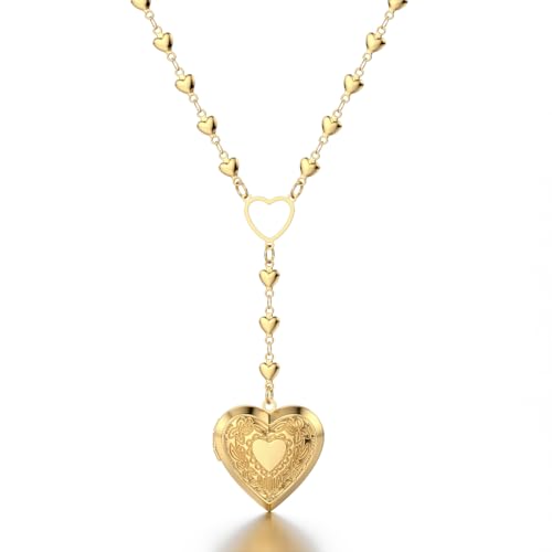 Personalized Heart Locket Necklace for Women Stainless Steel- Heart Necklace - color: gold