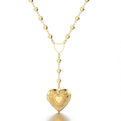 Personalized Heart Locket Necklace for Women Stainless Steel- Heart Necklace - color: gold