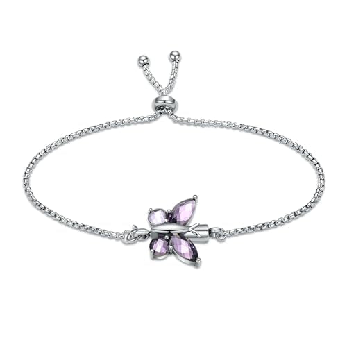 constantlife Crystal Butterfly Cremation Bracelet for Ashes for Women Stainless Steel Pendant Urn Keepsake Adjustable Wristband Bangle Memorial Jewelry Gift - color: Purple