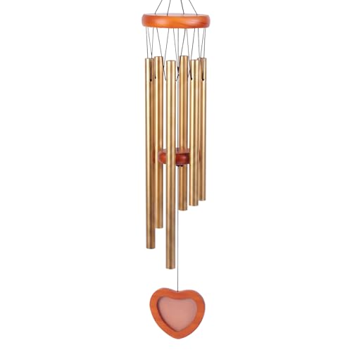 Large Wind Chime for Outside, 32" Memorial Wind Chime for Loss of Loved One, Sympathy Wind Chimes with Photo Pendant & Letter from Heaven, Bereavement Gifts for Thanksgiving Mother's Day - color: Vintage Gold, size: 32in