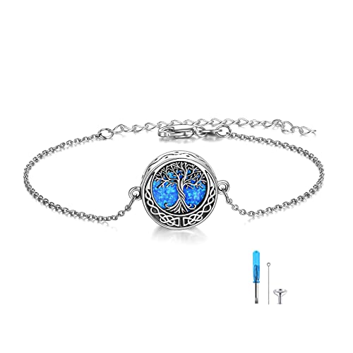 ONEFINITY Sunflower/Tree of Life Urn Bracelet for Ashes 925 Sterling Silver Sunflower/Tree of Life Cremation Keepsake Pendant Locket Bracelet for Women Mom - style: Opal Tree of Life Urn Bracelet