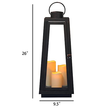1Pack Decorative Big Lantern 25.2" H with Dancing Flame LED Timer Candle,ON/Off/Timer LED Candle with 6hours,Hanging Lantern for Outdoor Garden/Indoor Use. - size: Trapezoidal-giant 25.2"H