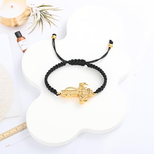 XSMZB Fish Hook Cross Urn Bracelet for Ashes of Loved One Deer Antler Keepsake Ash Bracelets Adjustable Cremation Jewelry Memorial Bangle - color: Gold