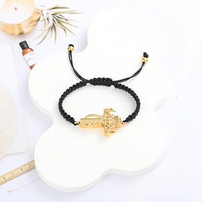XSMZB Fish Hook Cross Urn Bracelet for Ashes of Loved One Deer Antler Keepsake Ash Bracelets Adjustable Cremation Jewelry Memorial Bangle - color: Gold