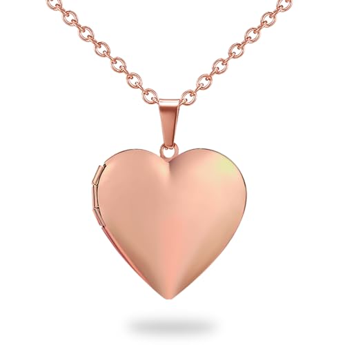 PHOCKSIN Personalized Locket Necklace for Women Photo Necklace with Customized Picture Birth Flower Birthstone Customizable Birthday Gifts - color: #01 Heart Rose Gold