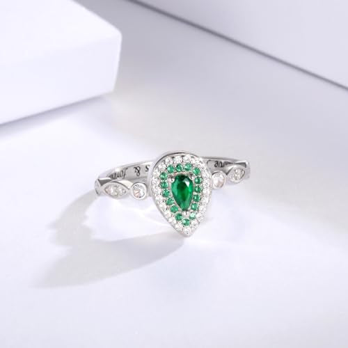 Sariel Teardrop Cremation Ring for Ashes - 925 Sterling Silver Urn Keepake Rings Memorial Jewelry for Women - color: Green