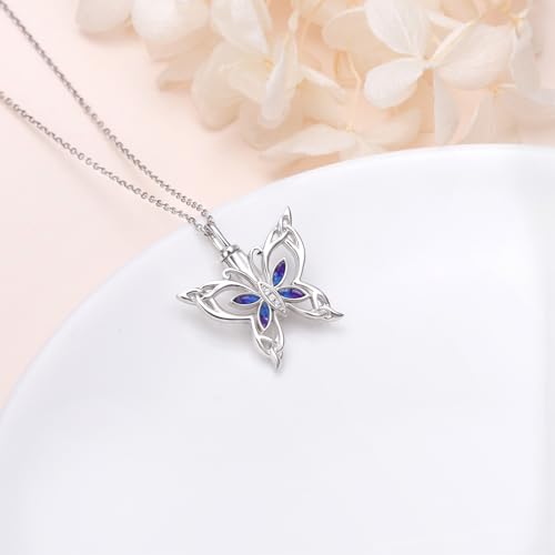 925 Sterling Silver Urn Necklaces for Women Claddagh/Angel Wings/Guitar/Butterfly/Tree of Life Ashes Memorial for Loss Keepsake Jewelry Present Easter Day of the Dead - style: Butterfly - Bluish violet