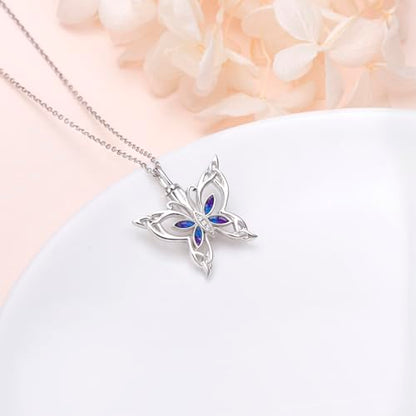 925 Sterling Silver Urn Necklaces for Women Claddagh/Angel Wings/Guitar/Butterfly/Tree of Life Ashes Memorial for Loss Keepsake Jewelry Present Easter Day of the Dead - style: Butterfly - Bluish violet