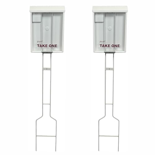 Sanzo Specialties Outdoor Brochure Box on a Stake 46 inch tall - Holds 250 8.5 x 11 Documents and 60 Business Cards, Flyer Literature Yard Dispenser (White, Pack of 2) - color: White, size: Pack of 2