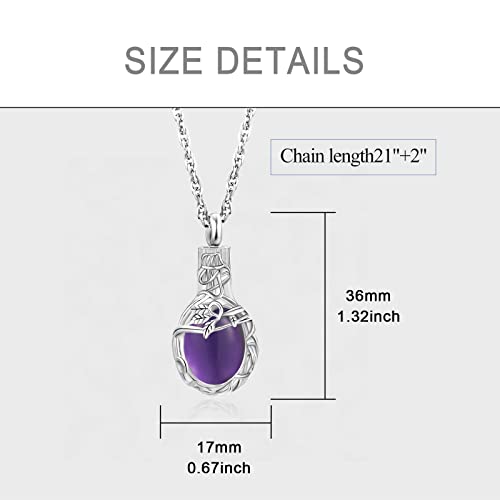 Gredstar Tree of Life Urn Necklace for Ashes, Birthstone Memorial Pendant | Teardrop Design, Love Symbol Detail, 12 Birthstone Colors, Stainless Steel, Ashes Holder, Funnel Kit Included - color: February