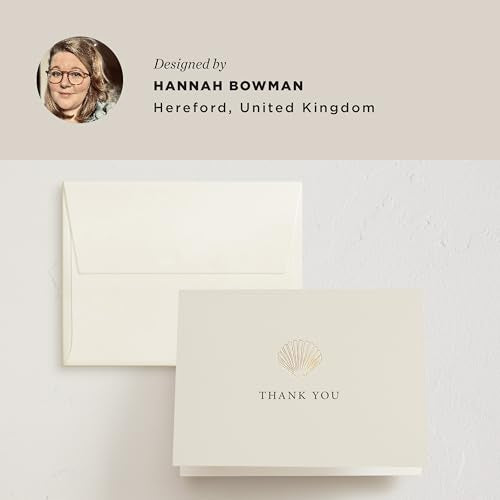 Minted Thank You Cards 10 Pack Simple Seashell Design Folded 4.25 x 5.5 Inch Blank Greeting Cards with Envelopes for Beach Wedding Coastal Events Appreciation Notes - color: Simple Seashell