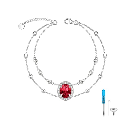 Cremation Urn Bracelets 925 Sterling Silver Double Layered Cremation Ash Bracelet for Ashes with 12 Months Birthstone Urn Jewelry for Women Loved One Animals,Chain Length 7"+2" Extend - color: 01-January