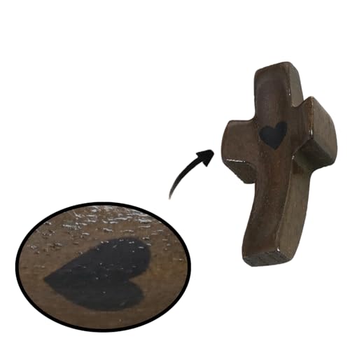 ZZHXSM 2PCS Prayer Cross Crafted from Black Walnut Wood Christian Gift Pocket Sized Heart Shaped Cross for Prayer Adult Encouragement Christian Spiritual Anchor Memorial Keepsake