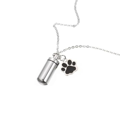 Pet Urn Necklace - Cylinder Paw Ash Locket for Dogs & Cats
