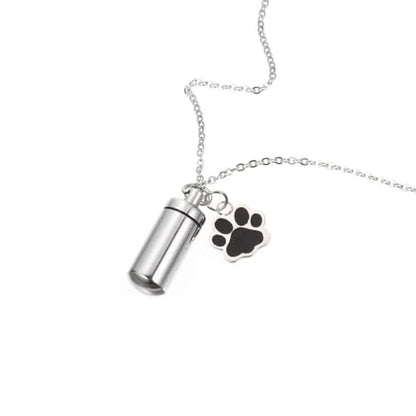 Pet Urn Necklace - Cylinder Paw Ash Locket for Dogs & Cats