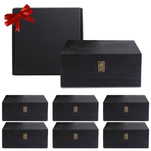 makerflo Large Black Wooden Keepsake Memory Box Case of 6, Pine Wood Storage Chest with Black Felt Interior, Clasp Closure, Ideal for Personalization, Laser Engraving Blank, UV DTF - color: Ebony (Black), size: Case of 6