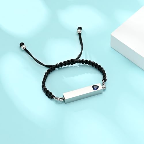 Hearbeingt Crystal Heart Cremation Jewelry Bar Urn Bracelet for Ashes - color: Silver-Blue stone