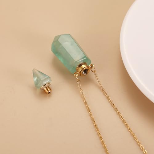 Gold Stainless Steel Urn Necklace For Ashes Of Loved Ones Natural Crystal Gemstones Cremation Keepsake Jewelry Hexagonal Prism Memorial Pendant For Women Mom - color: Green