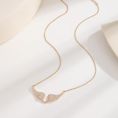 Bow Heart Pendent Pendant Necklace for Women White Crystal Necklace Dainty Silver Plated Necklace Bow Jewelry with Zirconia, Heart Choker Necklaces for Her Gifts - style: Golden wings