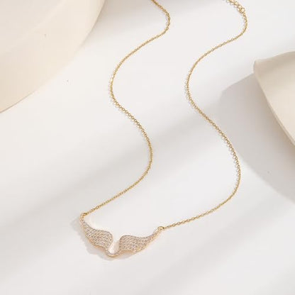 Bow Heart Pendent Pendant Necklace for Women White Crystal Necklace Dainty Silver Plated Necklace Bow Jewelry with Zirconia, Heart Choker Necklaces for Her Gifts - style: Golden wings