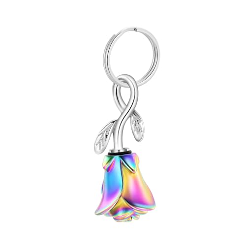 constantlife Rose Flower Urn Keychain Cremation Jewelry for Ashes, Stainless Steel Memorial Pendant Gift Funeral Keepsake - color: Colorful