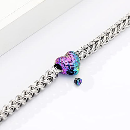 Heart Urn Link Bracelet for Ashes for Women Stainless Steel Cremation Jewelry Adjustable Keepsake Bangle Memorial Gift - color: E