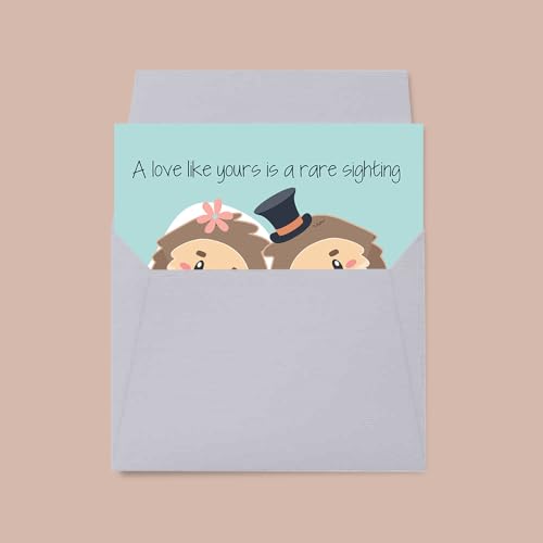 Funny Wedding Card for Newlyweds – Rare Sighting Silly Big Foot Themed Greeting for Bride and Groom Wedding Day- Congratulations to the Happy Couple 4X6 inch Card with Silver Envelope Included - style: Bigfoot