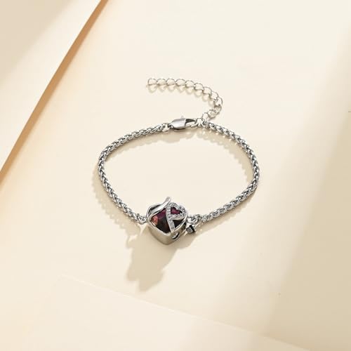 Cremation Jewelry Heart Urn Bracelet for Human Ashes for Women Men Memorial Keepsake Link Bracelet - color: Silver-Purple