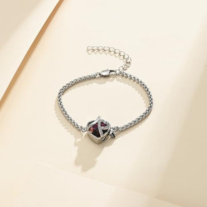 Cremation Jewelry Heart Urn Bracelet for Human Ashes for Women Men Memorial Keepsake Link Bracelet - color: Silver-Purple