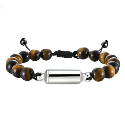 Hearbeingt Cremation Jewelry Urn Bracelet for Ashes Braided Rope Beads - color: Tiger Eye-Silver