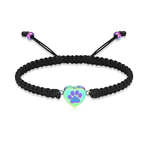 Paw Print Heart Urn Bracelet for Dog Cat Ashes Holder | stainless steel urn bracelet, adjustable size, leak-proof design, customizable engraving, holds pet ashes, memorial gift - color: Colorful