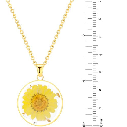 AUNTESIGN Forget-Me-Not and Queen Anne's Lace Pressed Wildflower Necklace | Birth Month Flowers Necklace | Gold/Silver Pressed Flower Jewelry | Mother's Day | Gift For Her - color: Marigold Necklace (October Birth Flower)