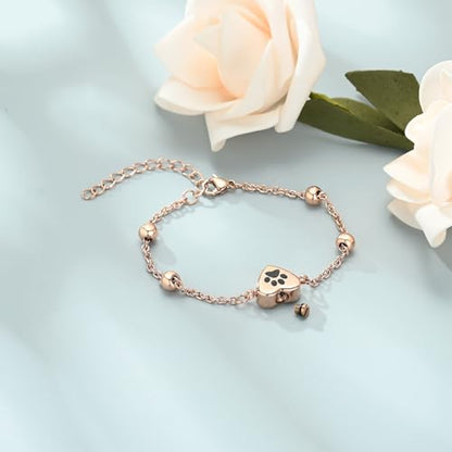 shajwo Pet Cremation Jewelry Paw Print Heart Urn Bracelet for Ashes - color: Rose Gold